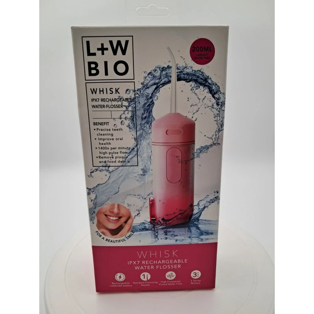 L +‎ W Bio Whisk Rechargeable Water Flosser-200 ML Capacity Water Tank-NIB